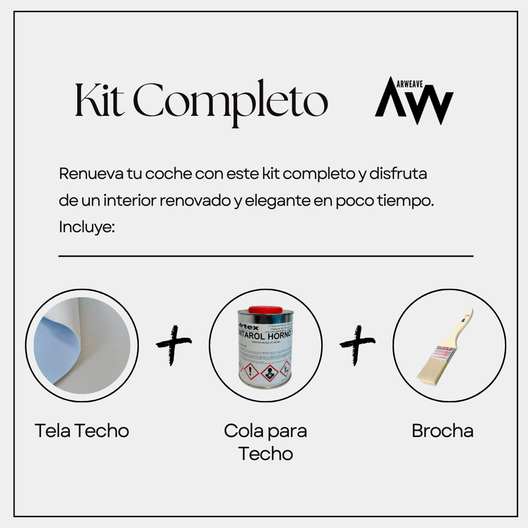 Kit para tapizar techo de coche y puertas (Tela foamizada + Cola para tapicería + Brocha)Arweave Textil