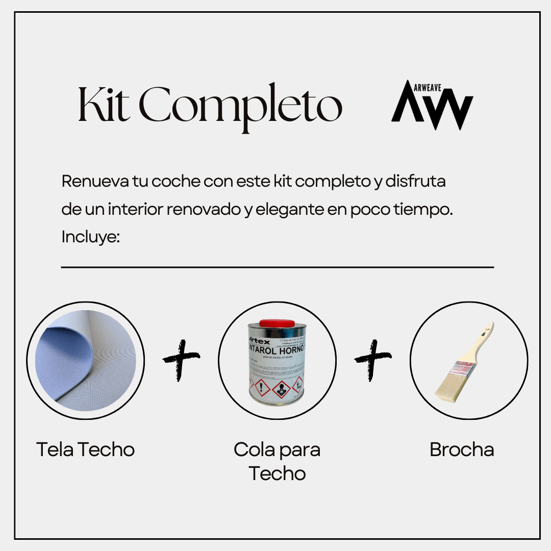 Kit para tapizar techo de coche y puertas (Tela foamizada + Cola para tapicería + Brocha)Arweave Textil