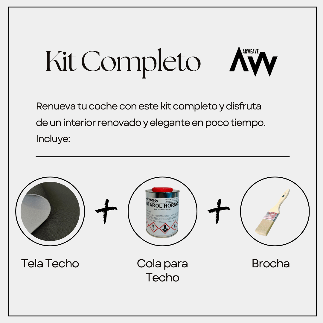Kit para tapizar techo de coche y puertas (Tela foamizada + Cola para tapicería + Brocha)Arweave Textil