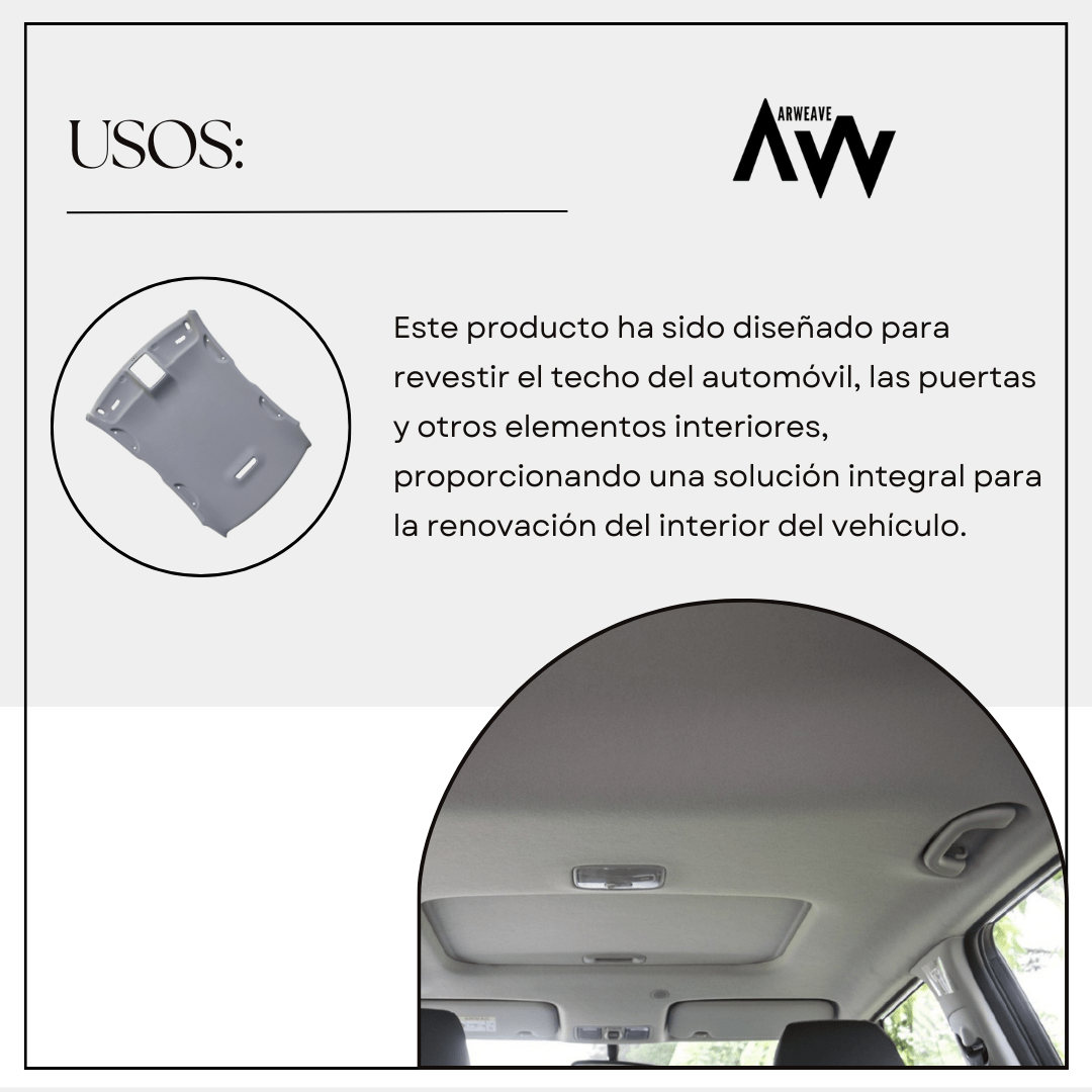 Tela foamizada para tapizar coche. Tapicería techo automóvil, puertas y interiores.Tela TechoArweave Textil