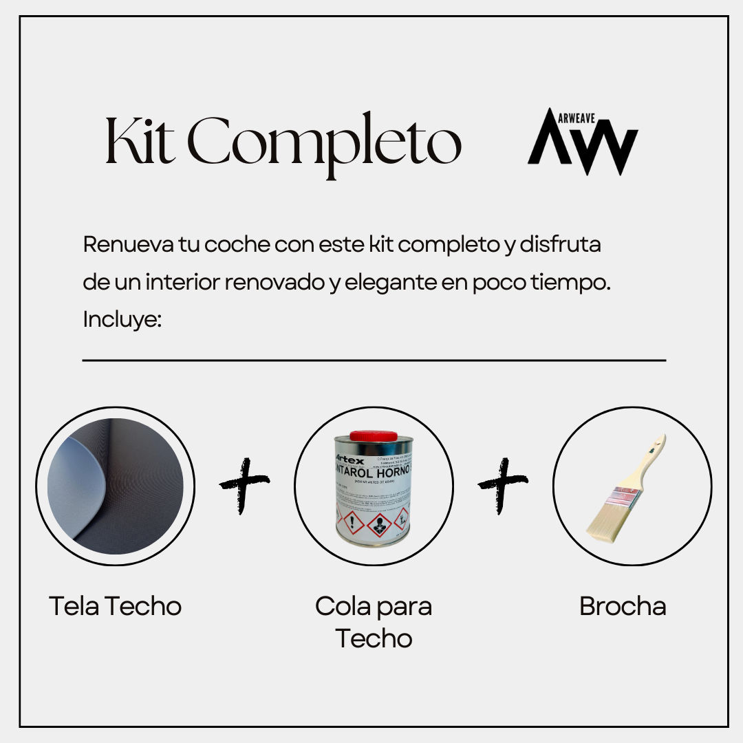 Kit para tapizar techo de coche y puertas (Tela foamizada + Cola para tapicería + Brocha)