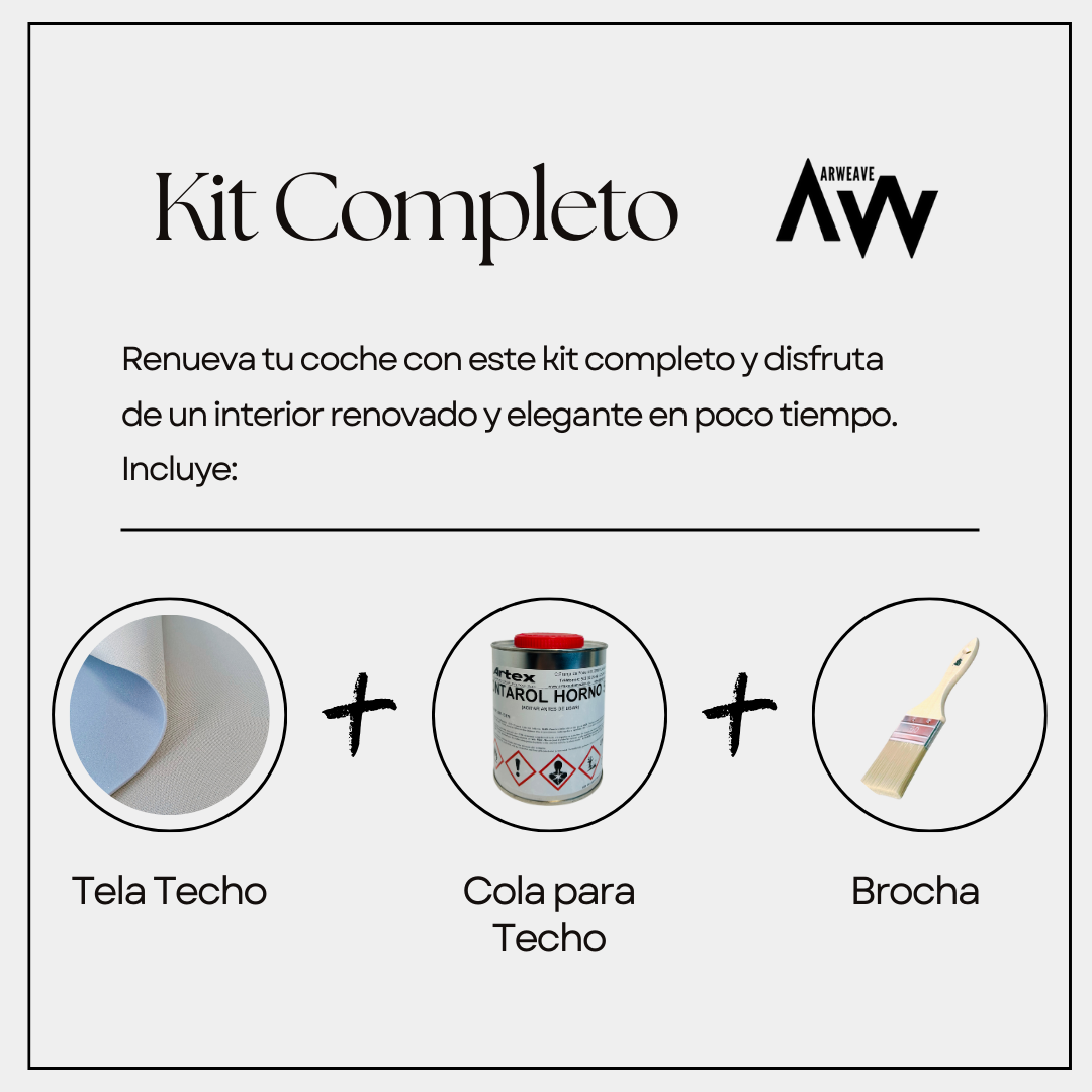 Kit para tapizar techo de coche y puertas (Tela foamizada + Cola para tapicería + Brocha)