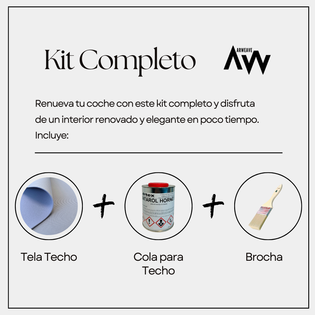 Kit para tapizar techo de coche y puertas (Tela foamizada + Cola para tapicería + Brocha)