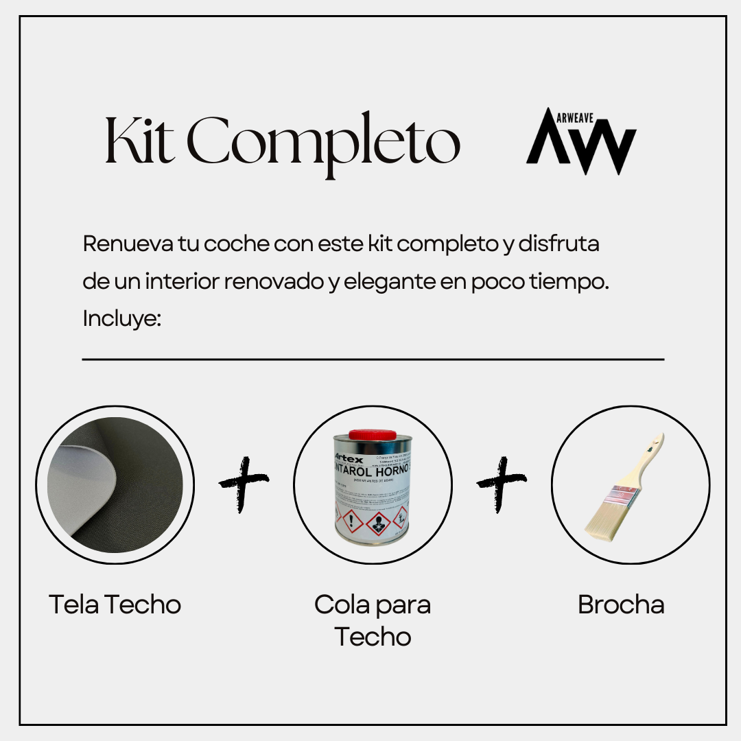 Kit para tapizar techo de coche y puertas (Tela foamizada + Cola para tapicería + Brocha)