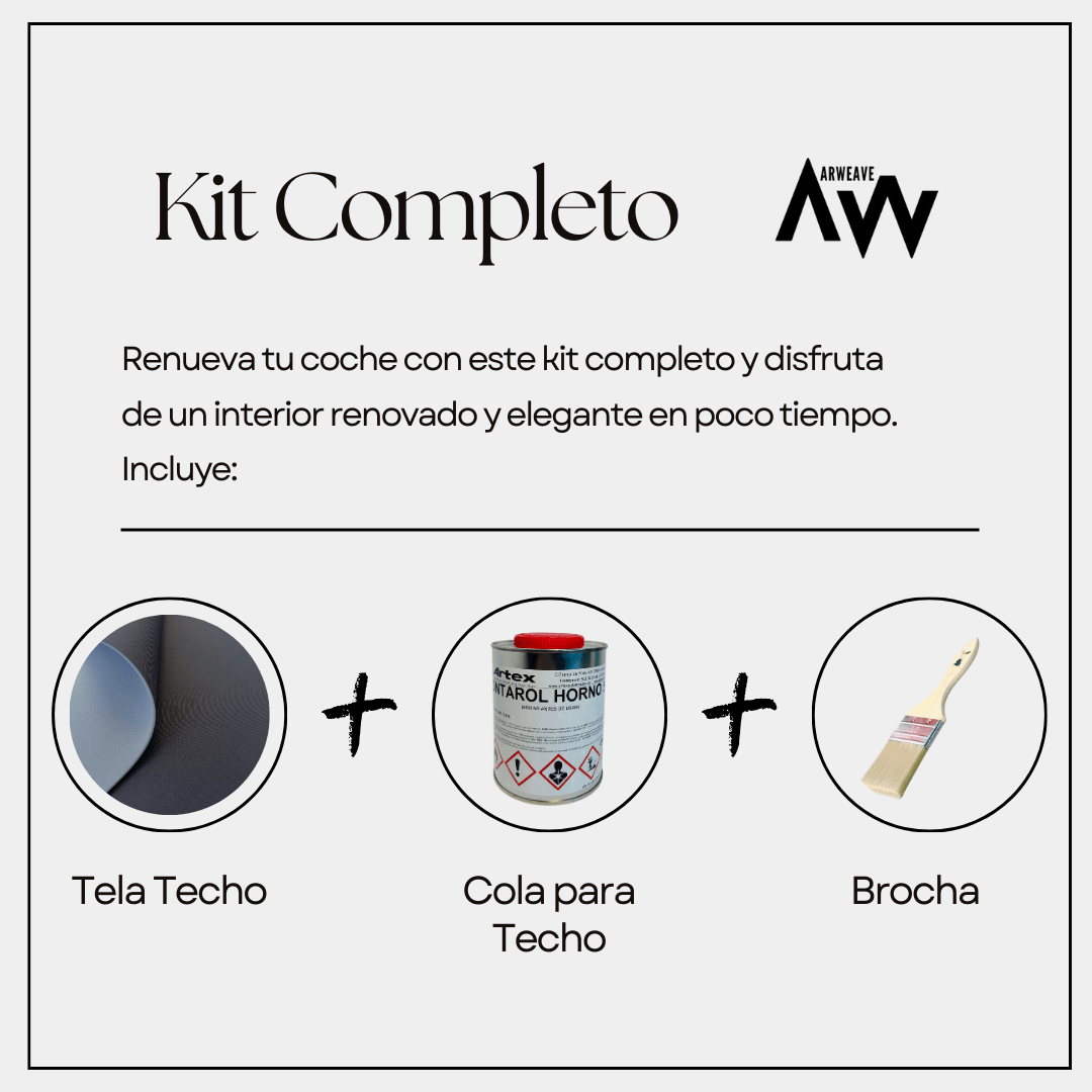 Kit para tapizar techo de coche y puertas (Tela foamizada + Cola para tapicería + Brocha)Arweave Textil